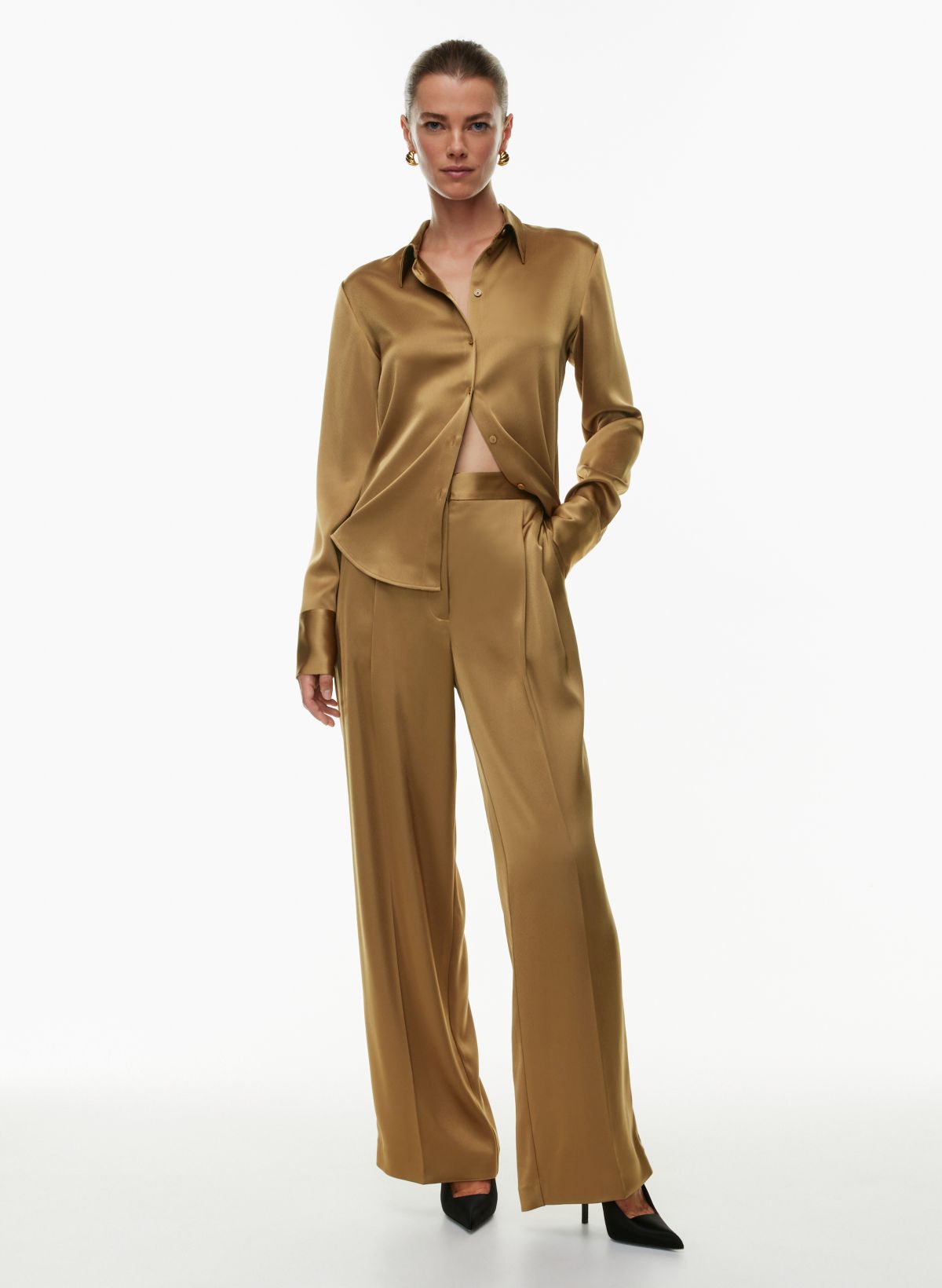 Pleated Wide Leg Satin Pants