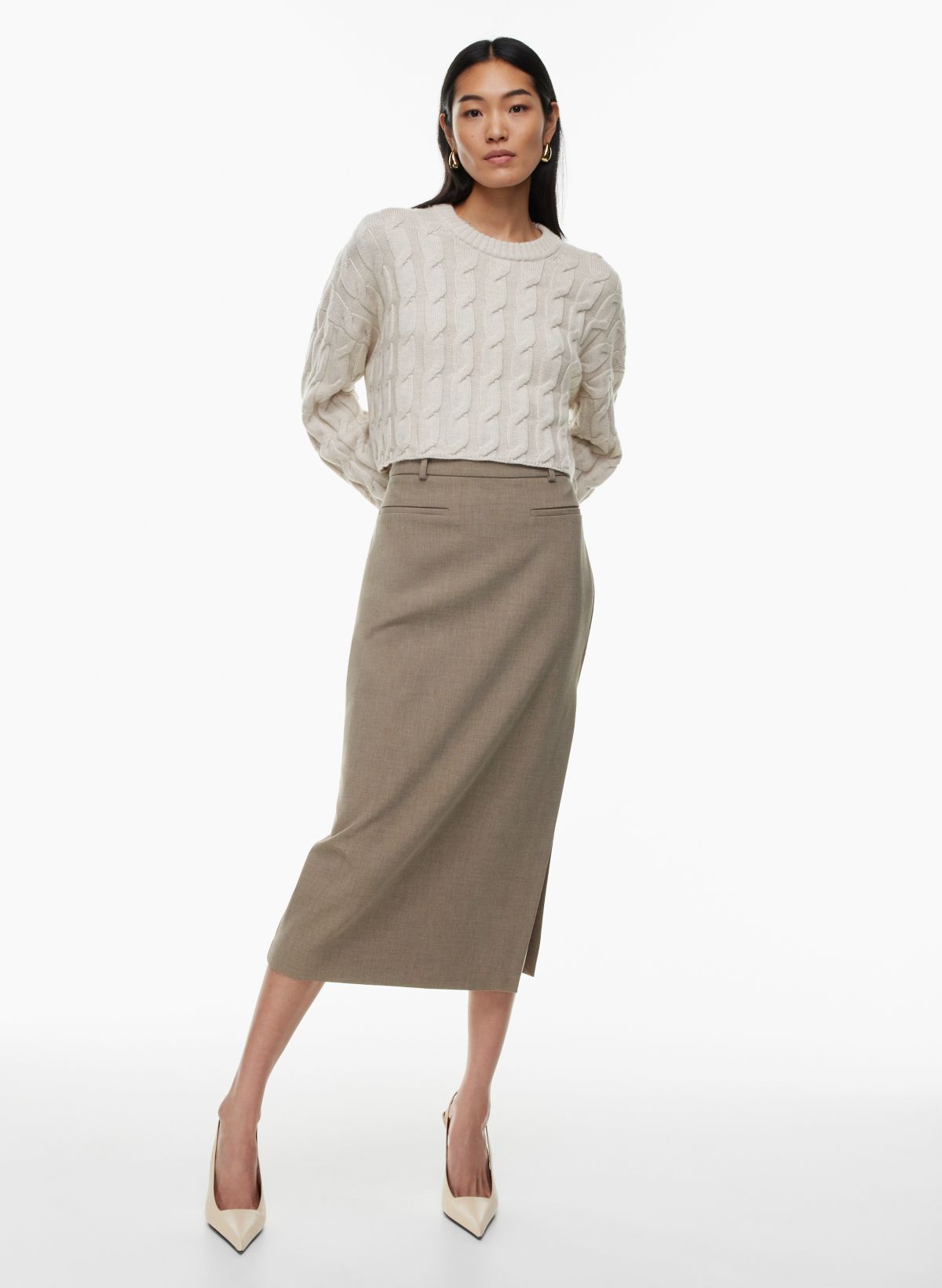 Khaki pencil outlet skirt easy