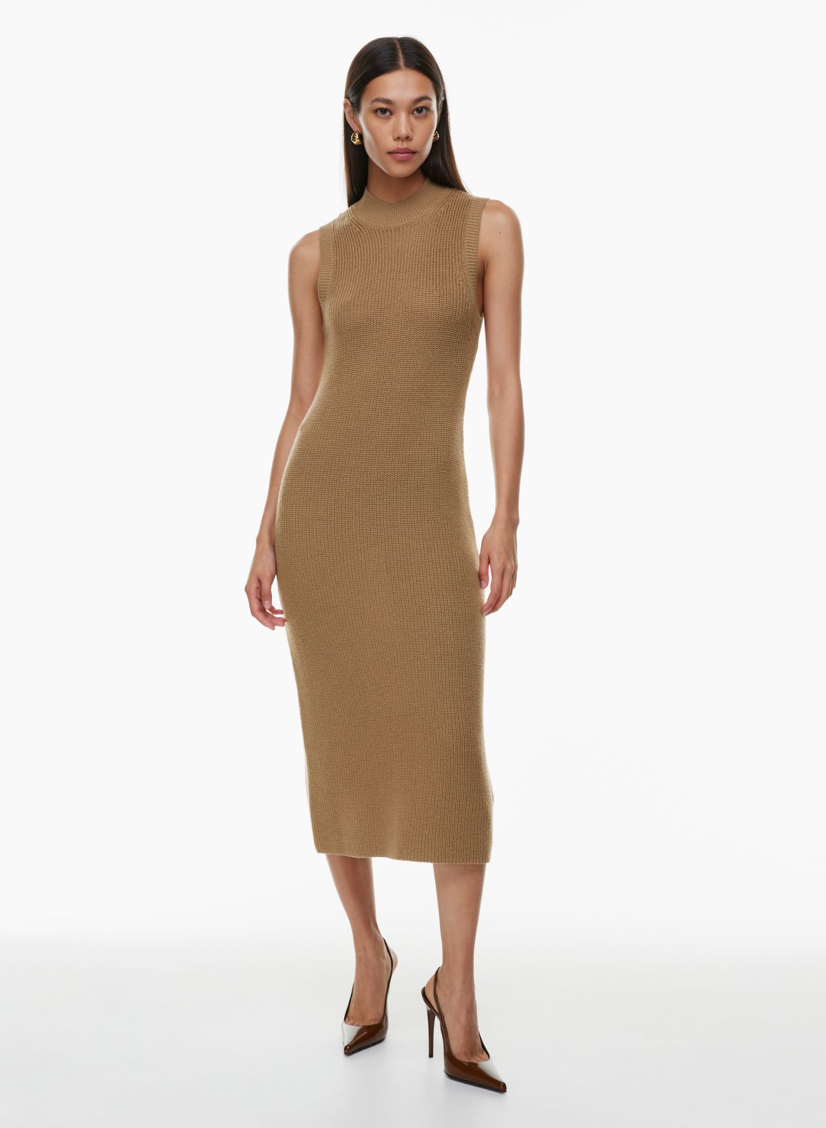Women's Turtleneck Long Sleeve Cozy Sweater Dress - A New Day™ Brown XS