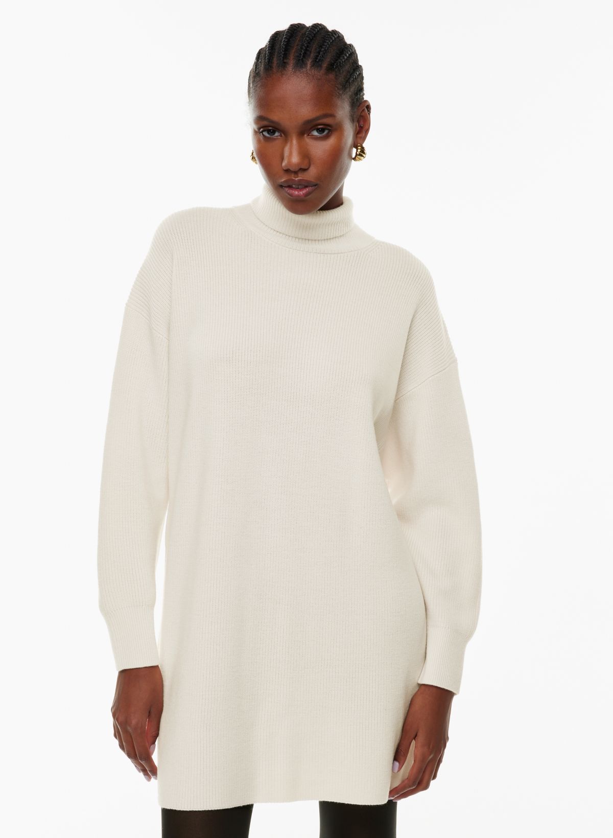 Turtleneck Puff Long Sleeve Bodycon Pullover Cute Mini Sweater Dress
