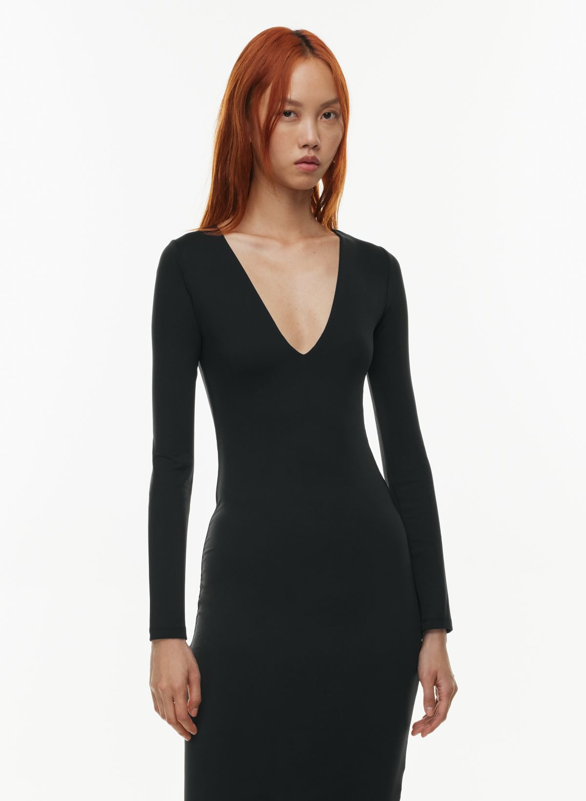 Babaton Women's Contour V-Neck Longsleeve Dress in Black Size Large