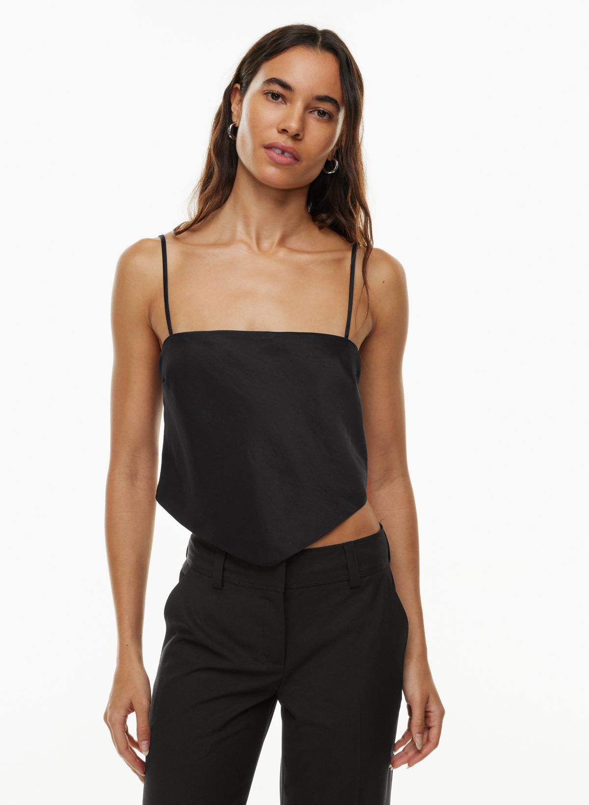 Spaghetti Strap Tank Top in 100% Ribbed Cotton and Satin 