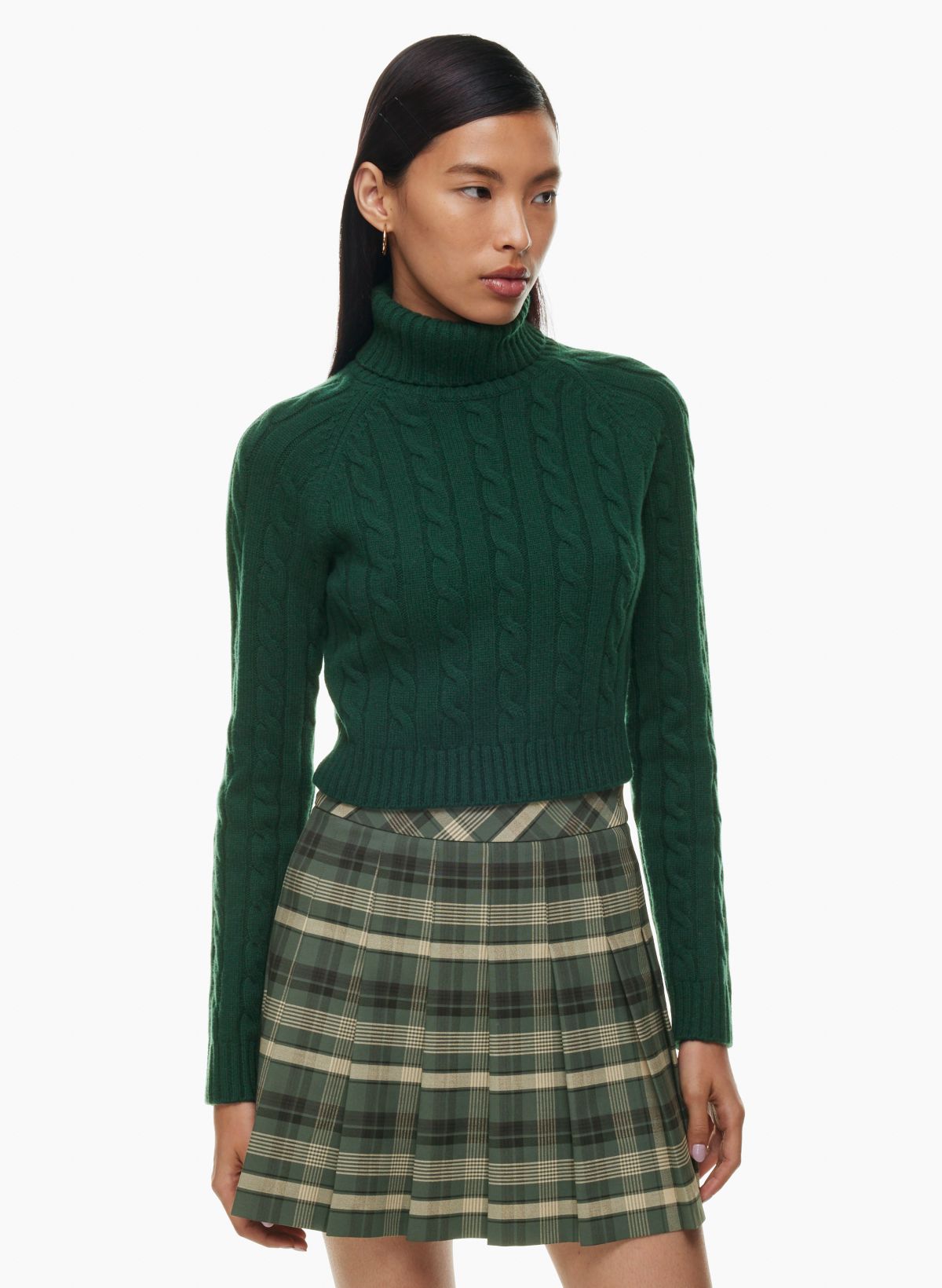 Pam Ribbed Knit Cropped Sweater - Olive Green