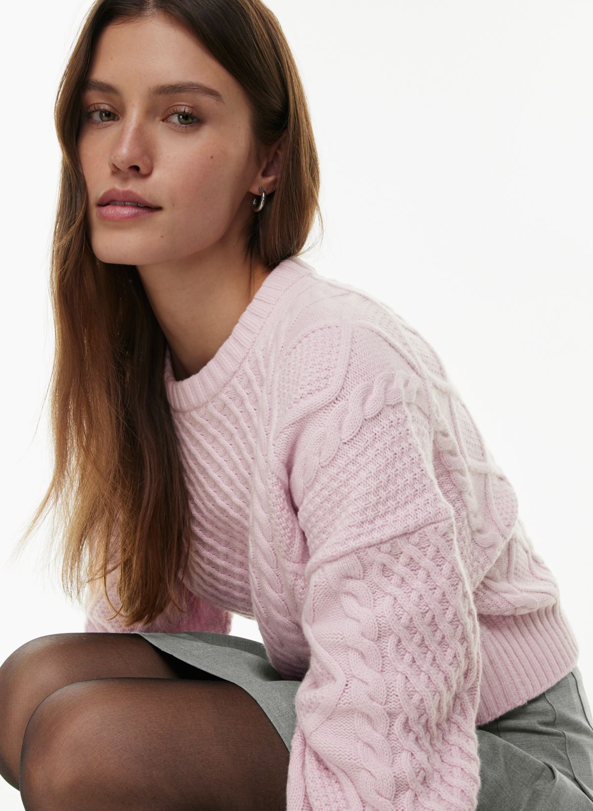 ASOS DESIGN crop sweater in fluffy yarn in pink