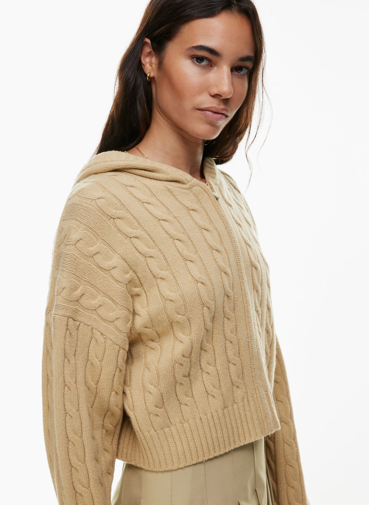 Quarter Zip Cable Knit Slouchy Sweater