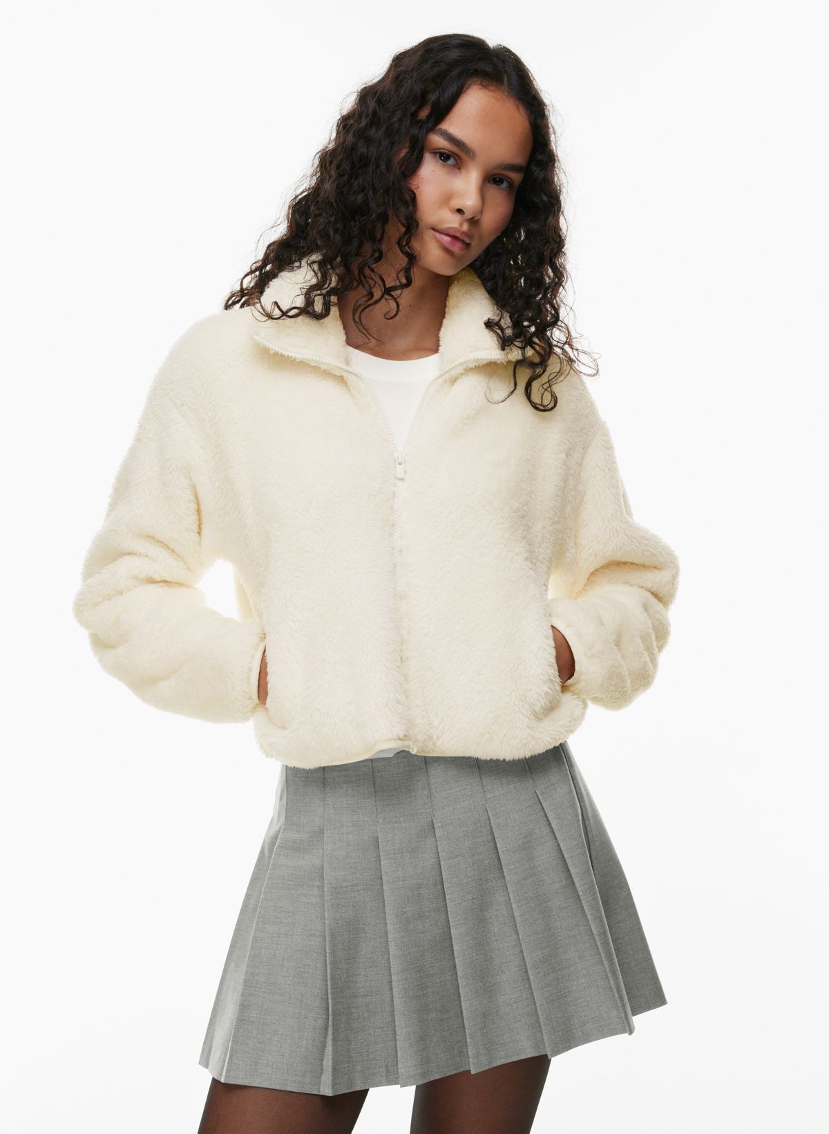 White fuzzy zip hot sale up jacket