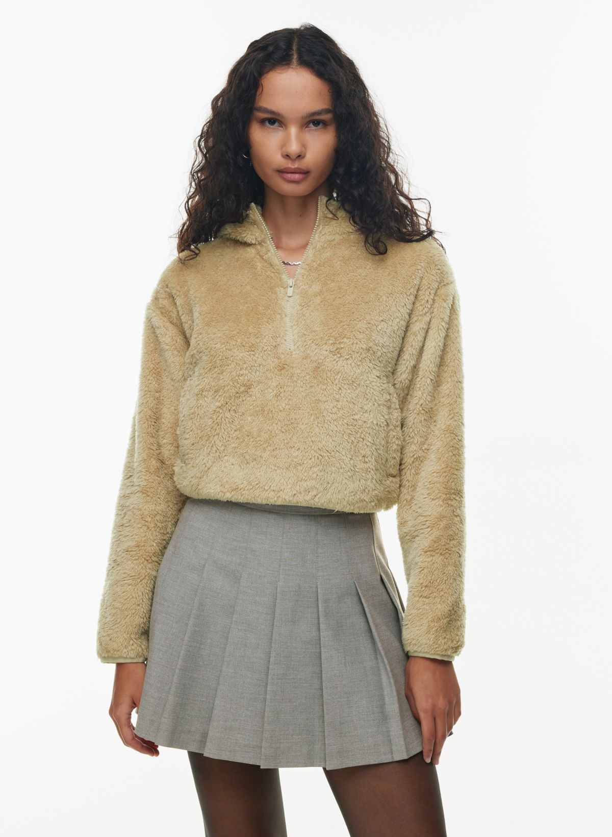 Fuzzy zip store up sweater