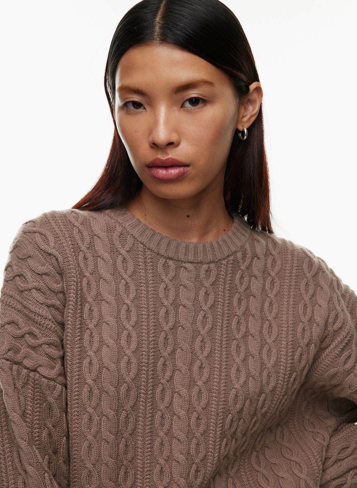 Premium Chunky Cable Knit Fluffy Jumper In Khaki Green