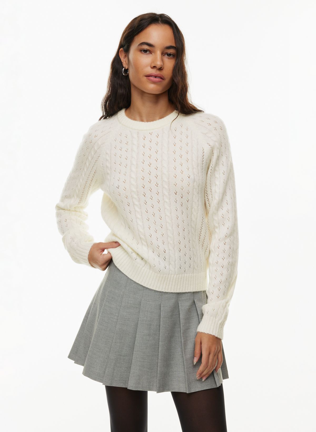 Pointelle Knit Crop Sweater – z•aa dress up studio