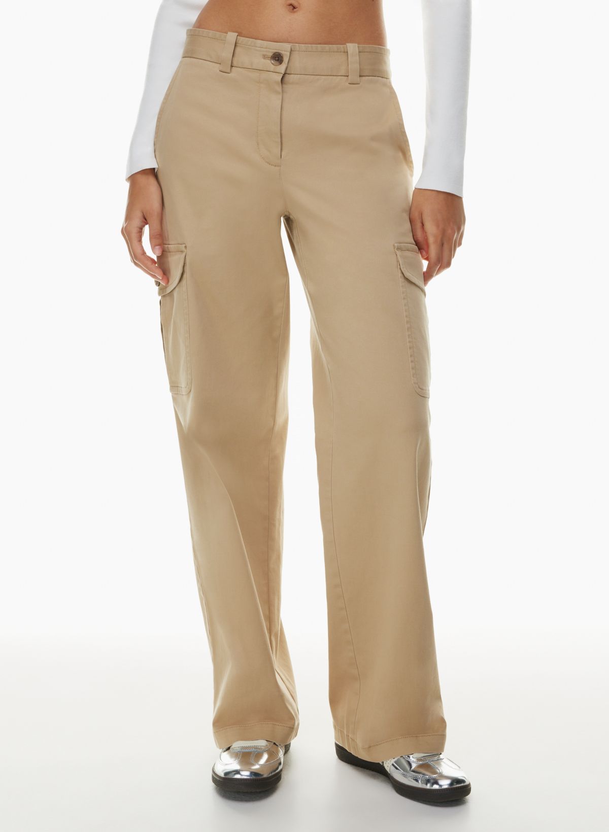 Sand Zip Detail Pull On Cargo Trousers, Womens Trousers