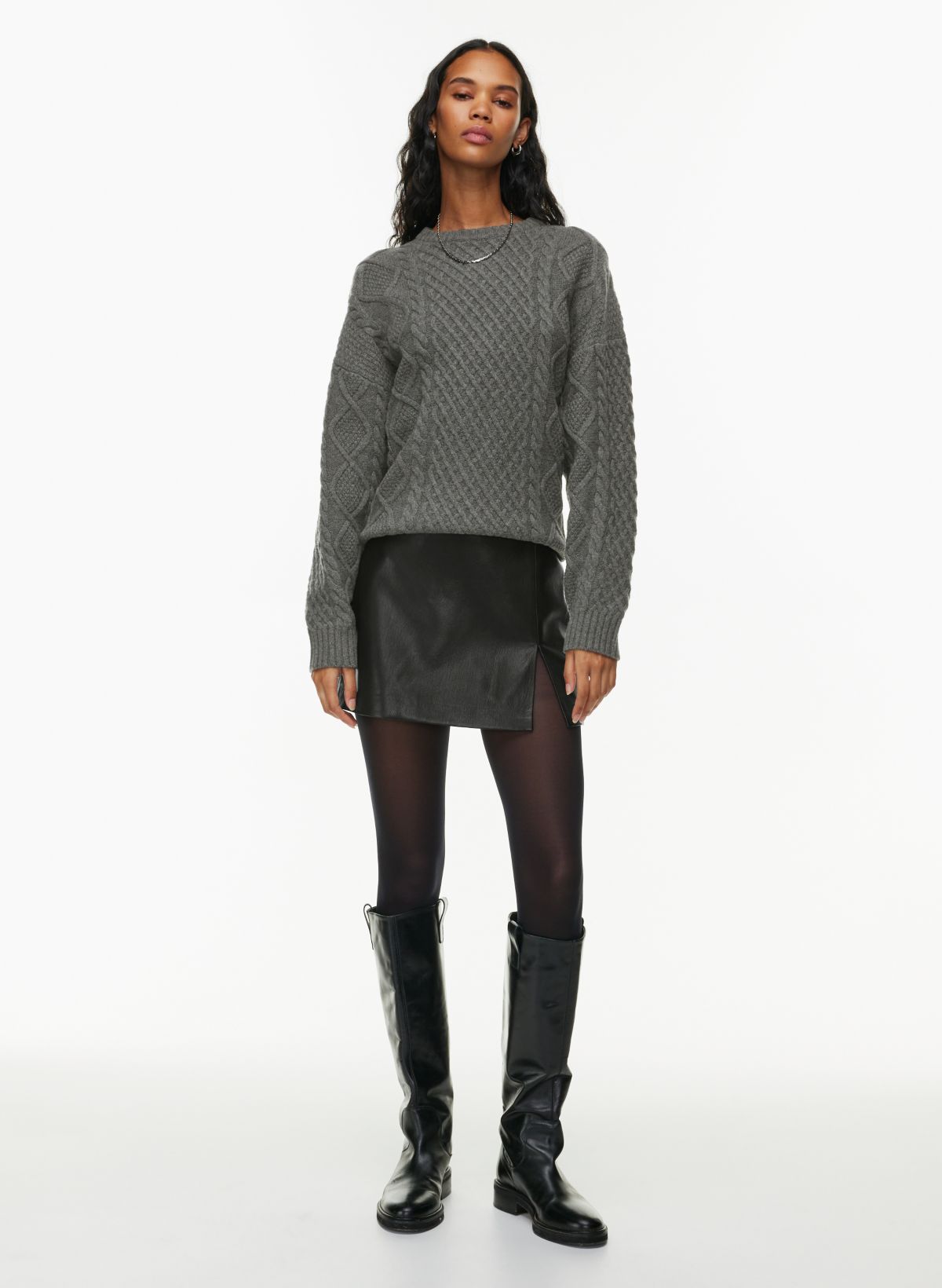 Leather skirt + fall sale reviews (petite sweaters + boots)