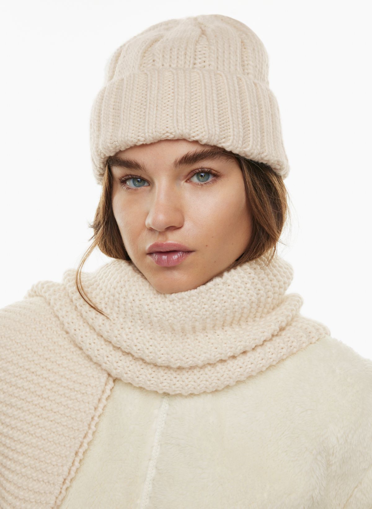 Beige Soft Ribbed Knit Beanie, Accessories