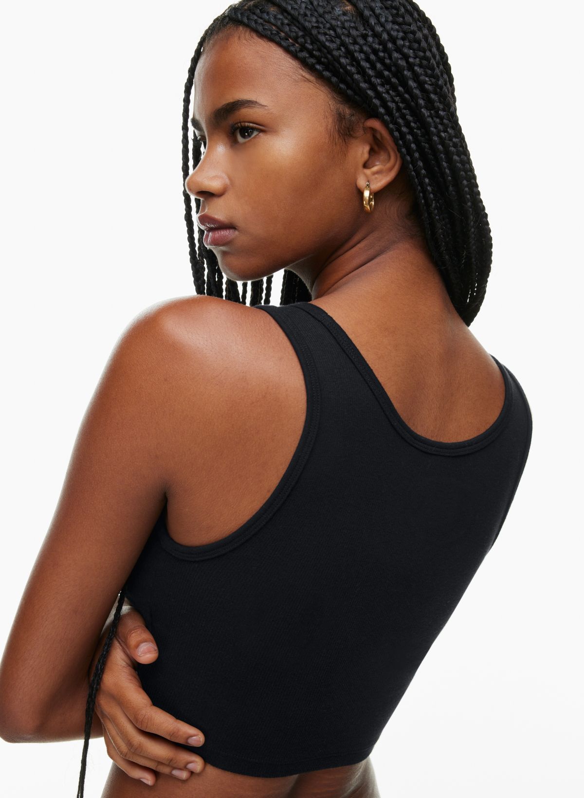 Black Faux Leather Scoop Neck Cropped Tank Top