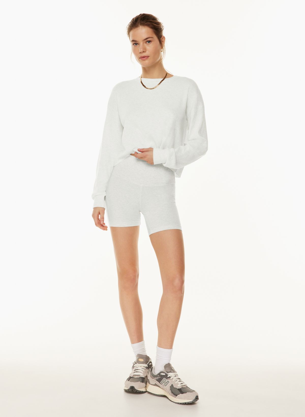 White waffle long clearance sleeve