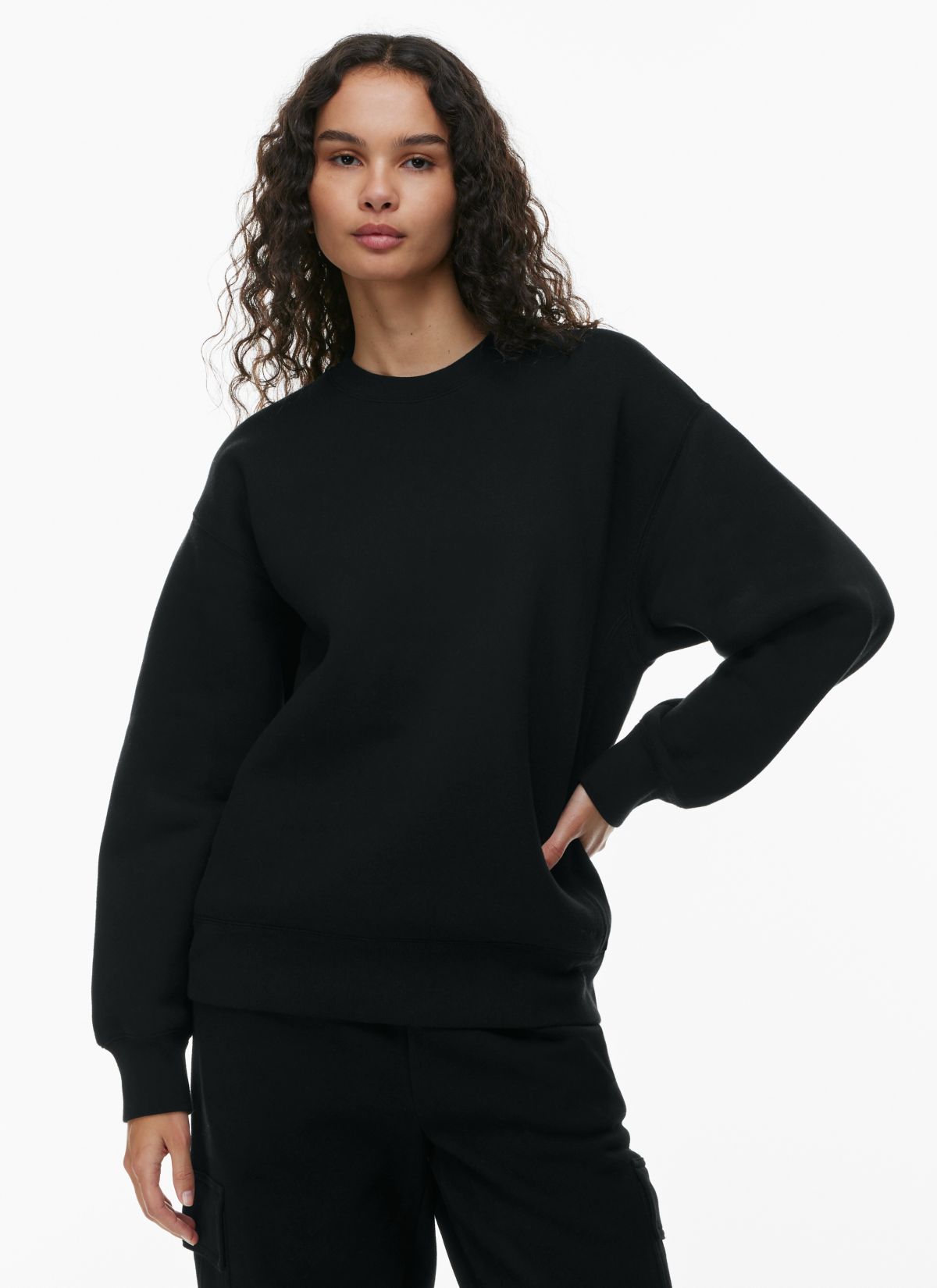 Aritzia TNA Cozy Fleece Boyfriend Cropped Sweatshirt in Black Size