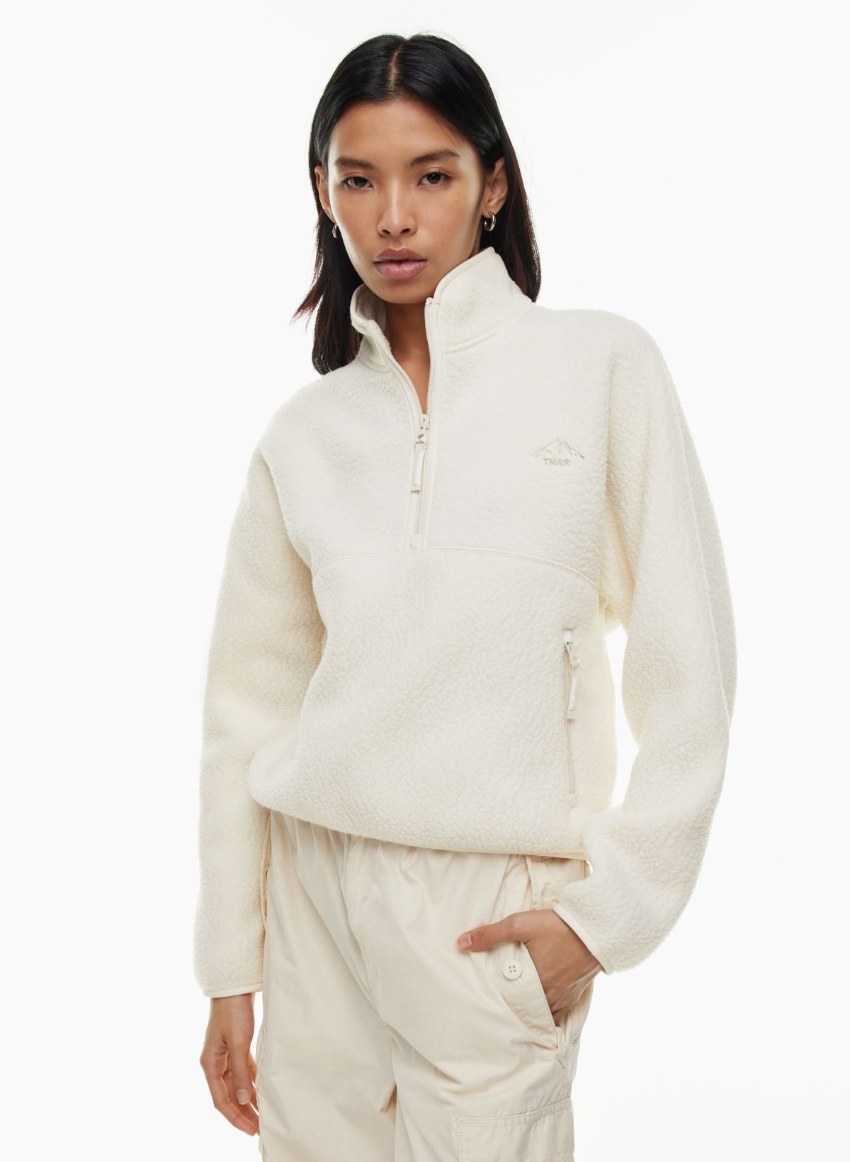 Oversized Half-zip Sweater - Light beige - Ladies