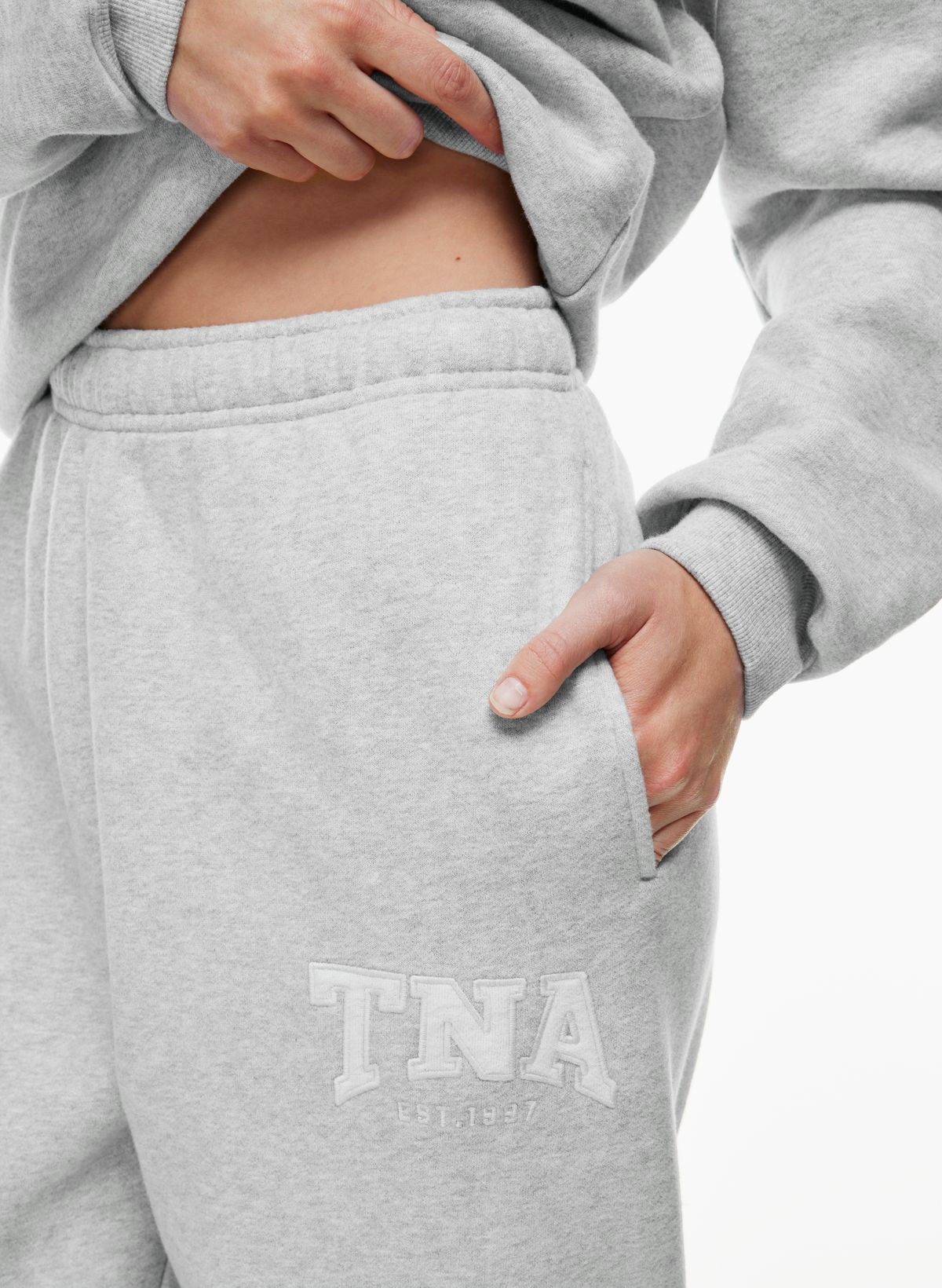 Tna Women's Cozy Fleece Mega Cargo Jogger Pant in Heather Chrome size 2XS