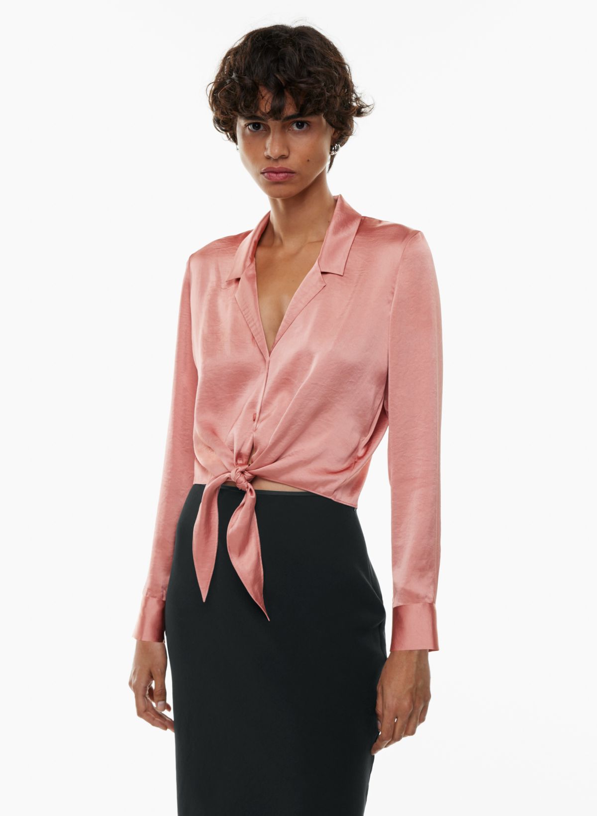 Party Collar Satin Shirt Long Sleeve Hot Pink Women's Blouses (Women's), Size: XS(2)