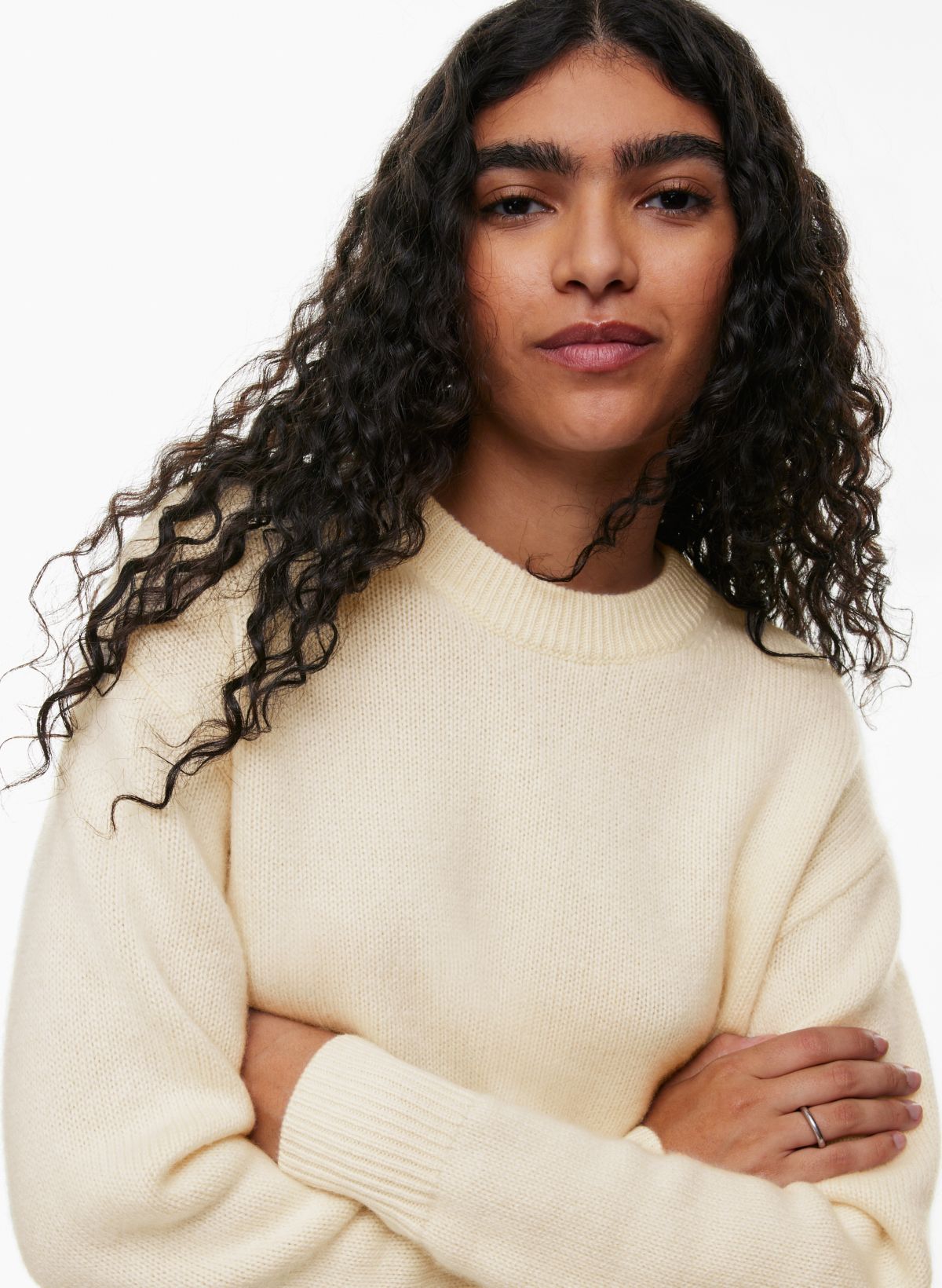 The Luxe Cashmere Blend Button Crewneck 