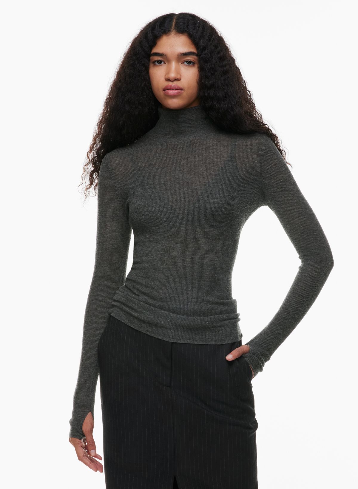 Thermal Merino Rib Turtleneck Top - Women's, Charcoal Heather, XS at   Women's Clothing store