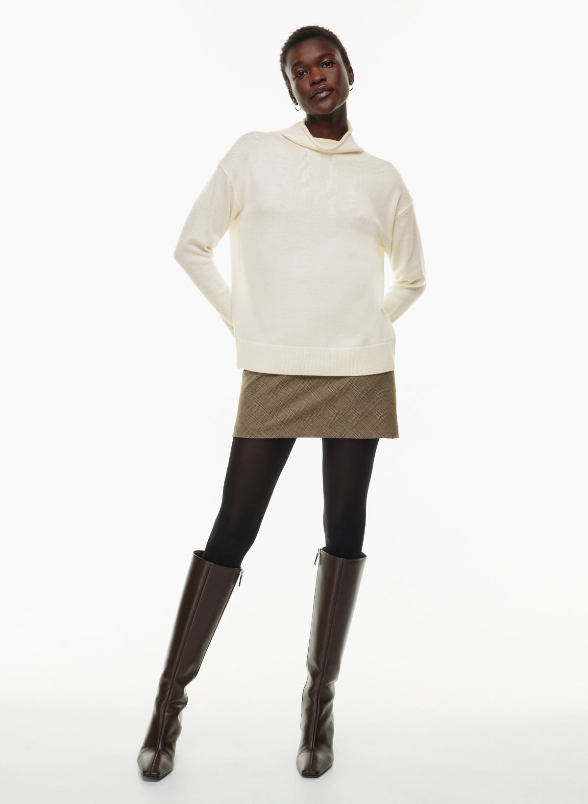 Mock turtleneck sweater in merino wool blend - Studio · Black