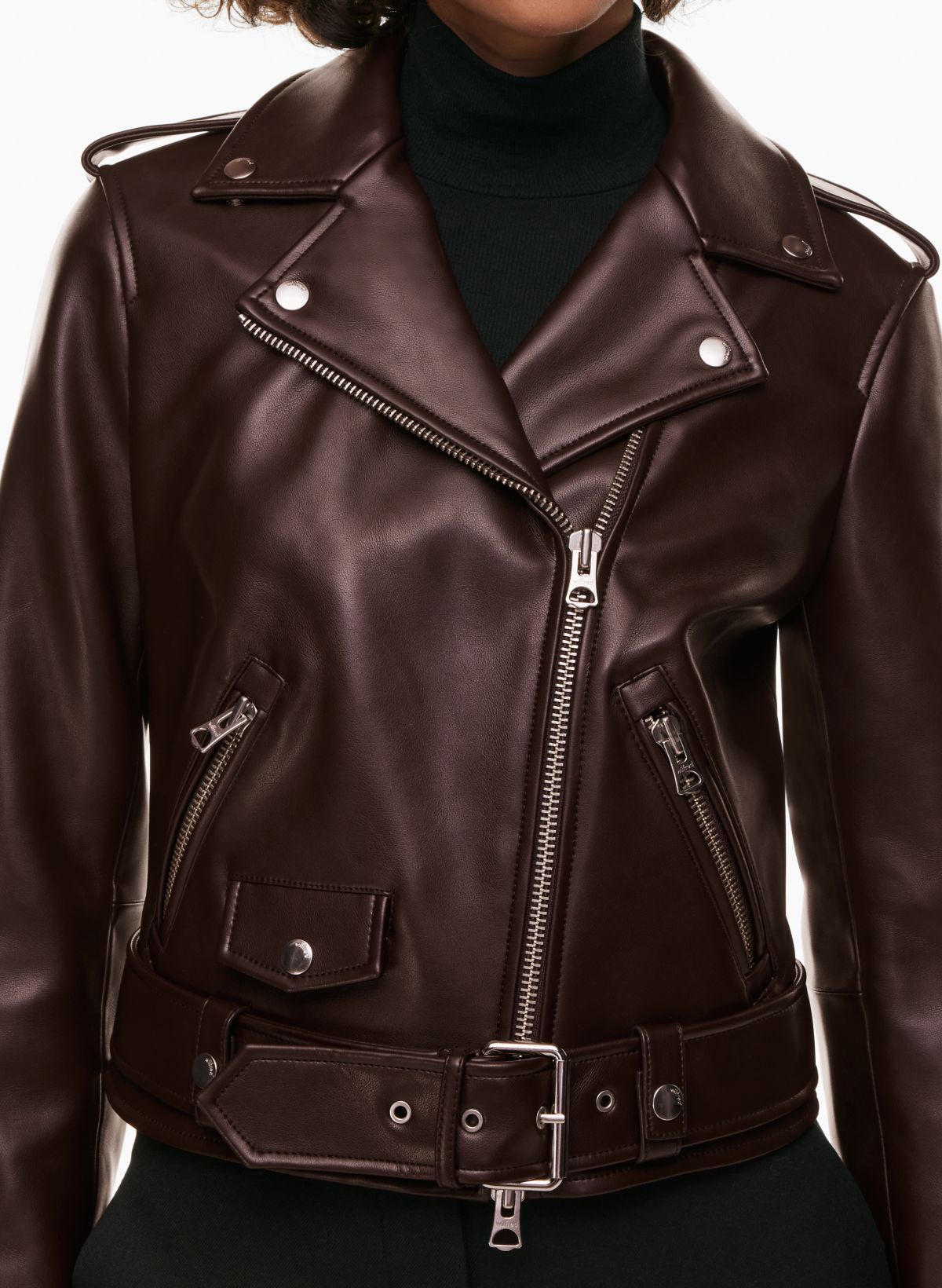 Calvin Klein Black Faux Leather Motorcycle Jacket, $178