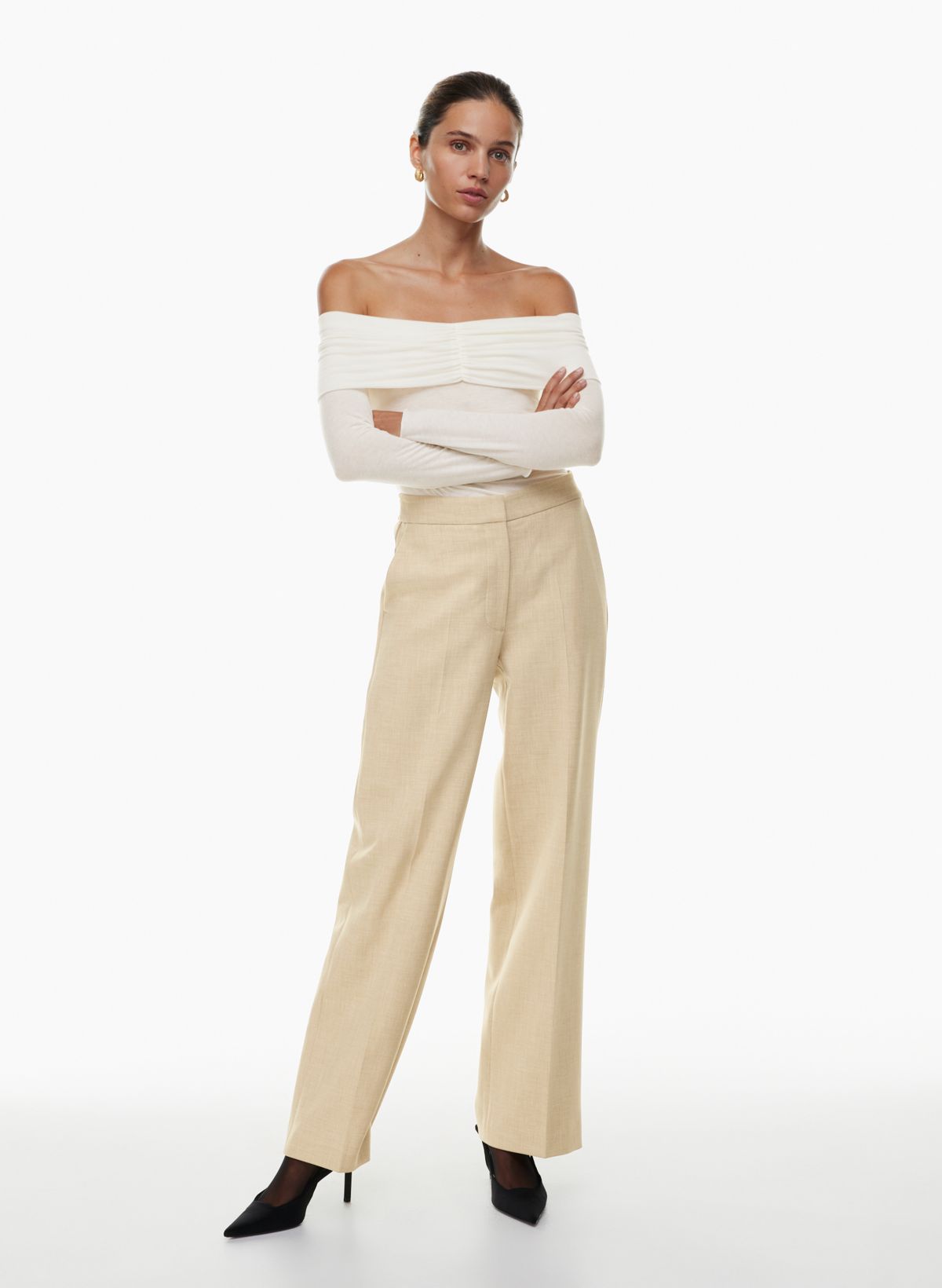 Cream Wide Structured Snatched Rib Leggings