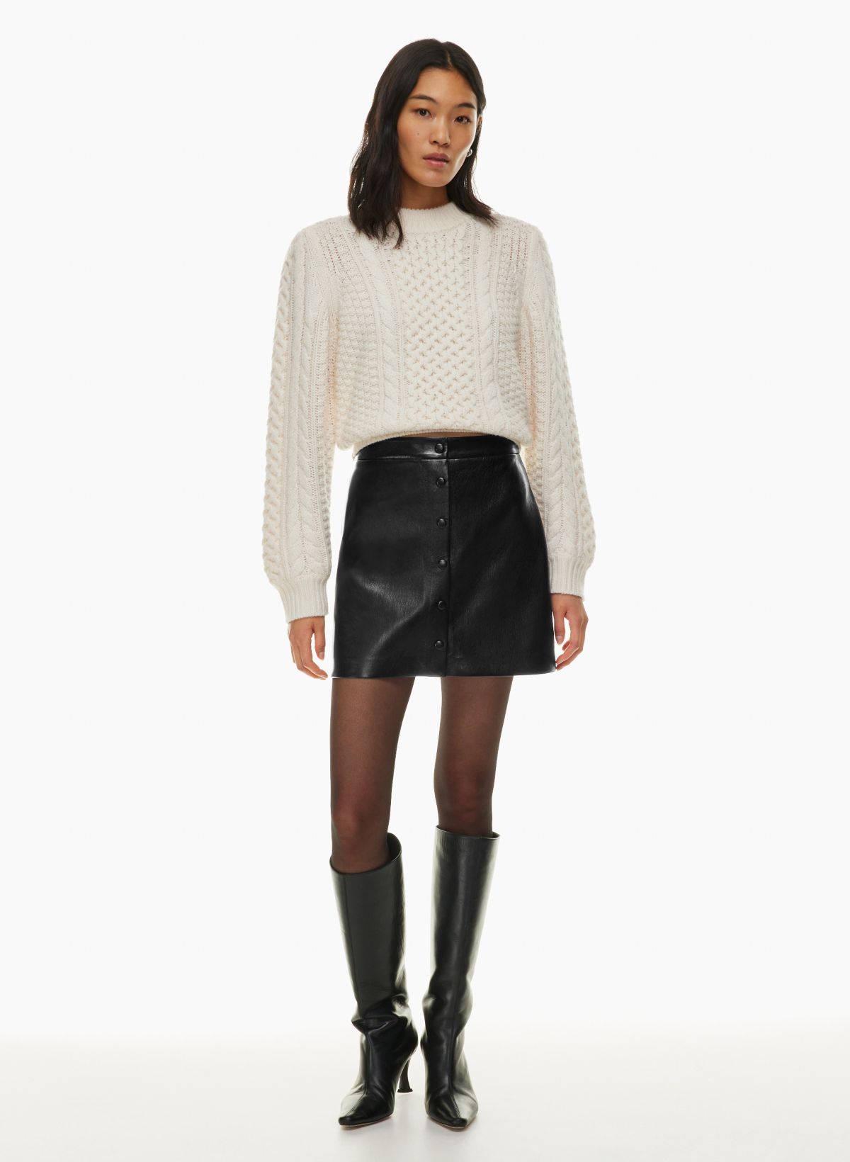 High-Waisted A-Line Faux Leather Mini Skirt - 19