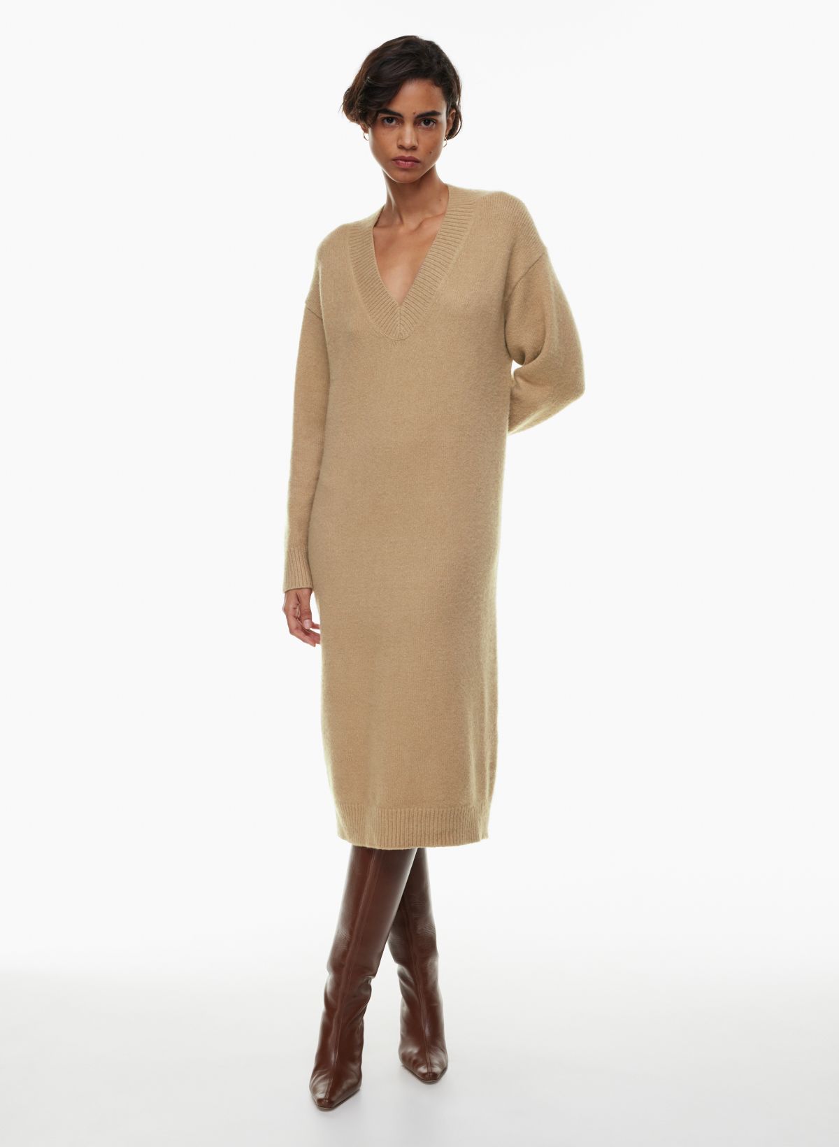 Brushed Knit Crew Neck Sweater Dress