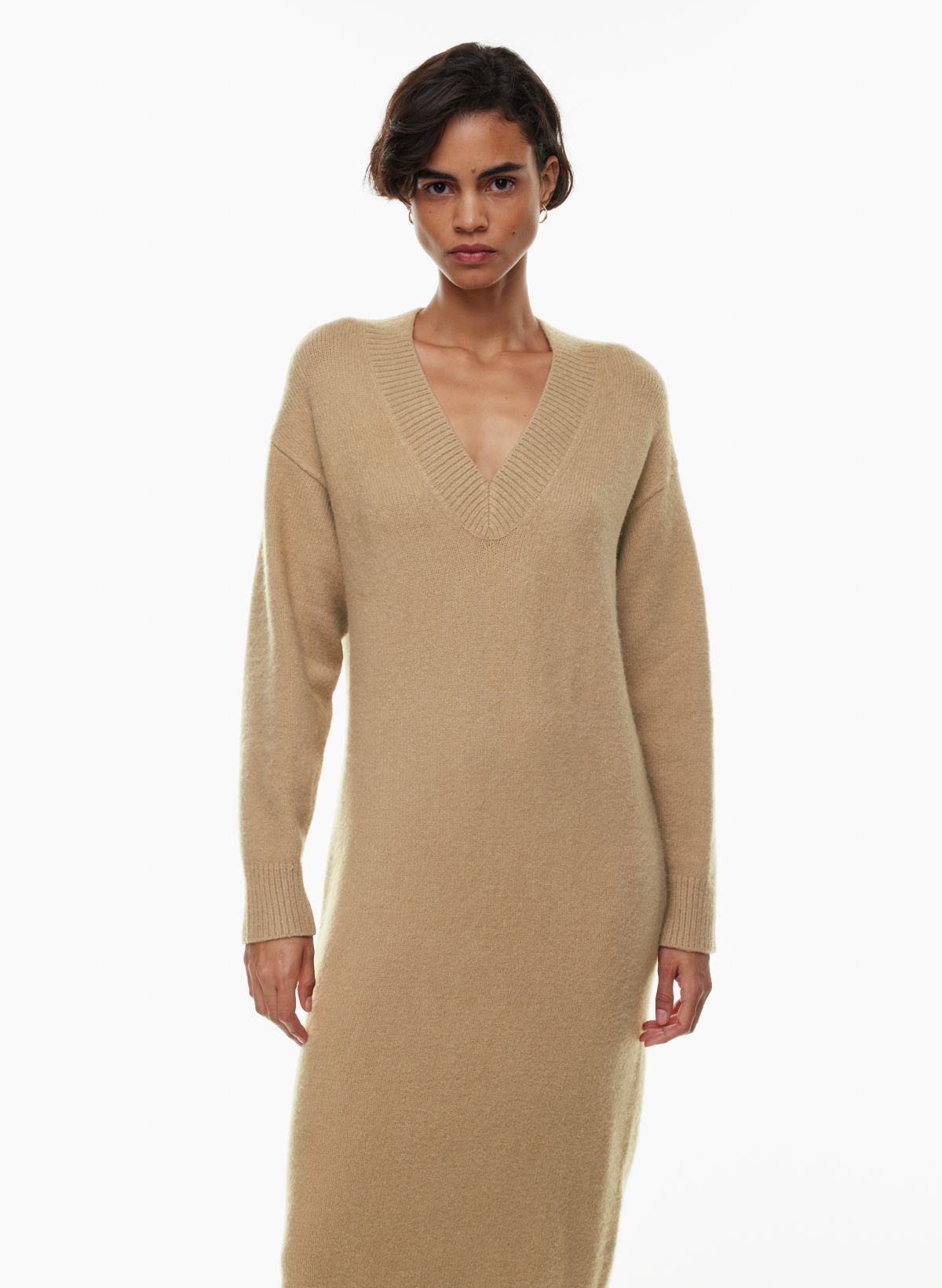 Brushed Knit Crew Neck Sweater Dress