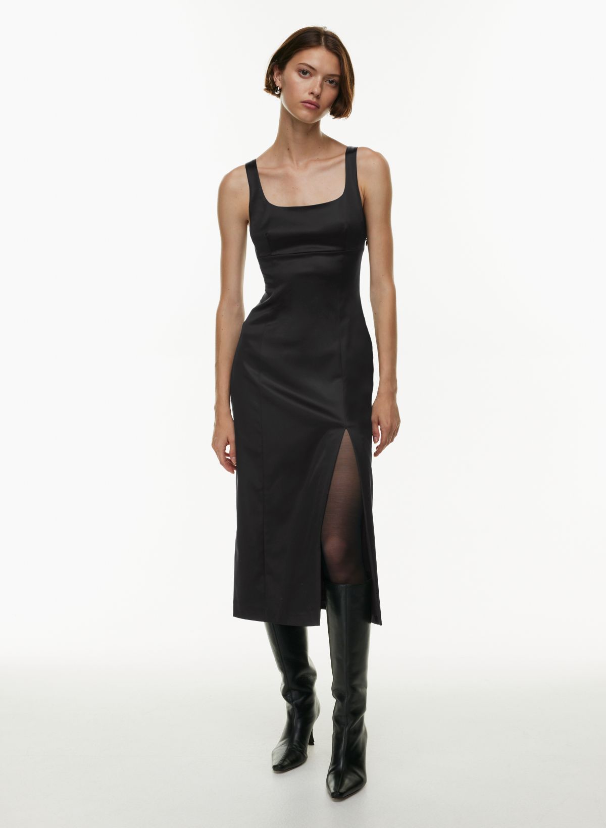 SATIN MIDI DRESS - Black