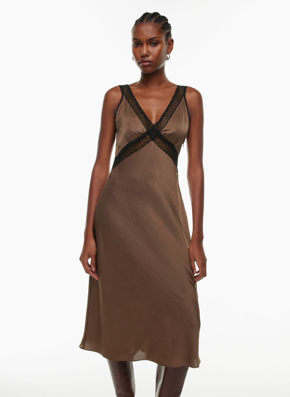 SATIN EFFECT SLIP DRESS - Brown