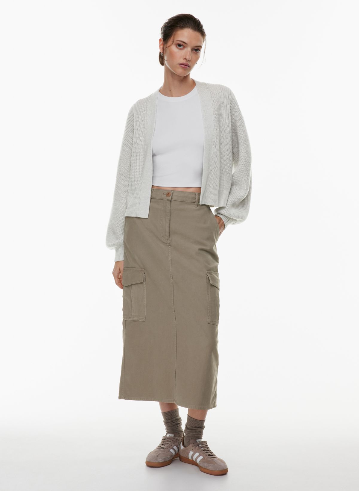 Khaki 2024 skirt cardigan