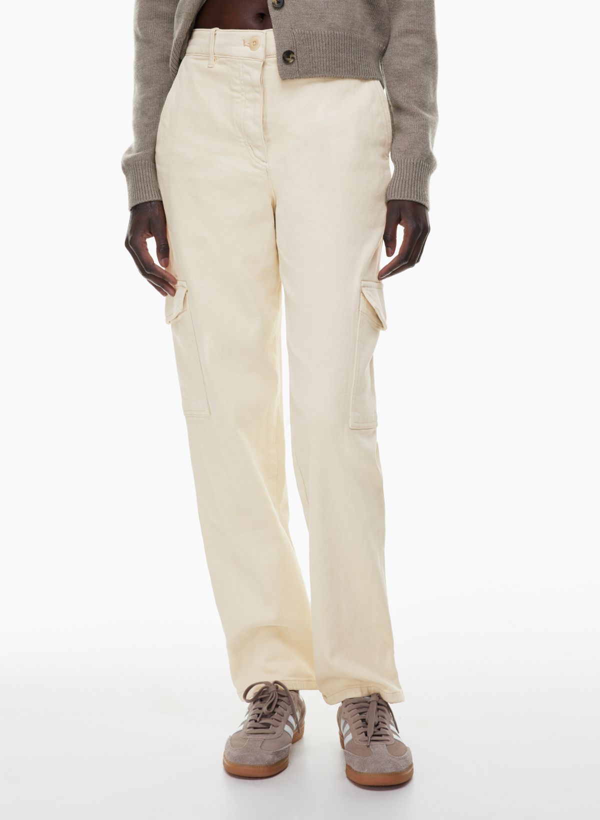 Basic Pleasure Mode low waist flared cargo trousers with zip detail in khaki