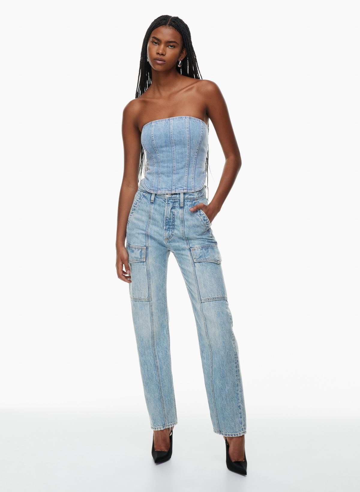 Buy SHOWOFF Women Clean Look Mid-Rise Blue Denim Cargo Jeans online