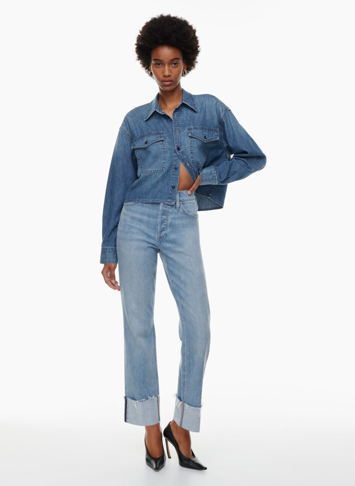 Denim High Waisted Cuffed Jeans