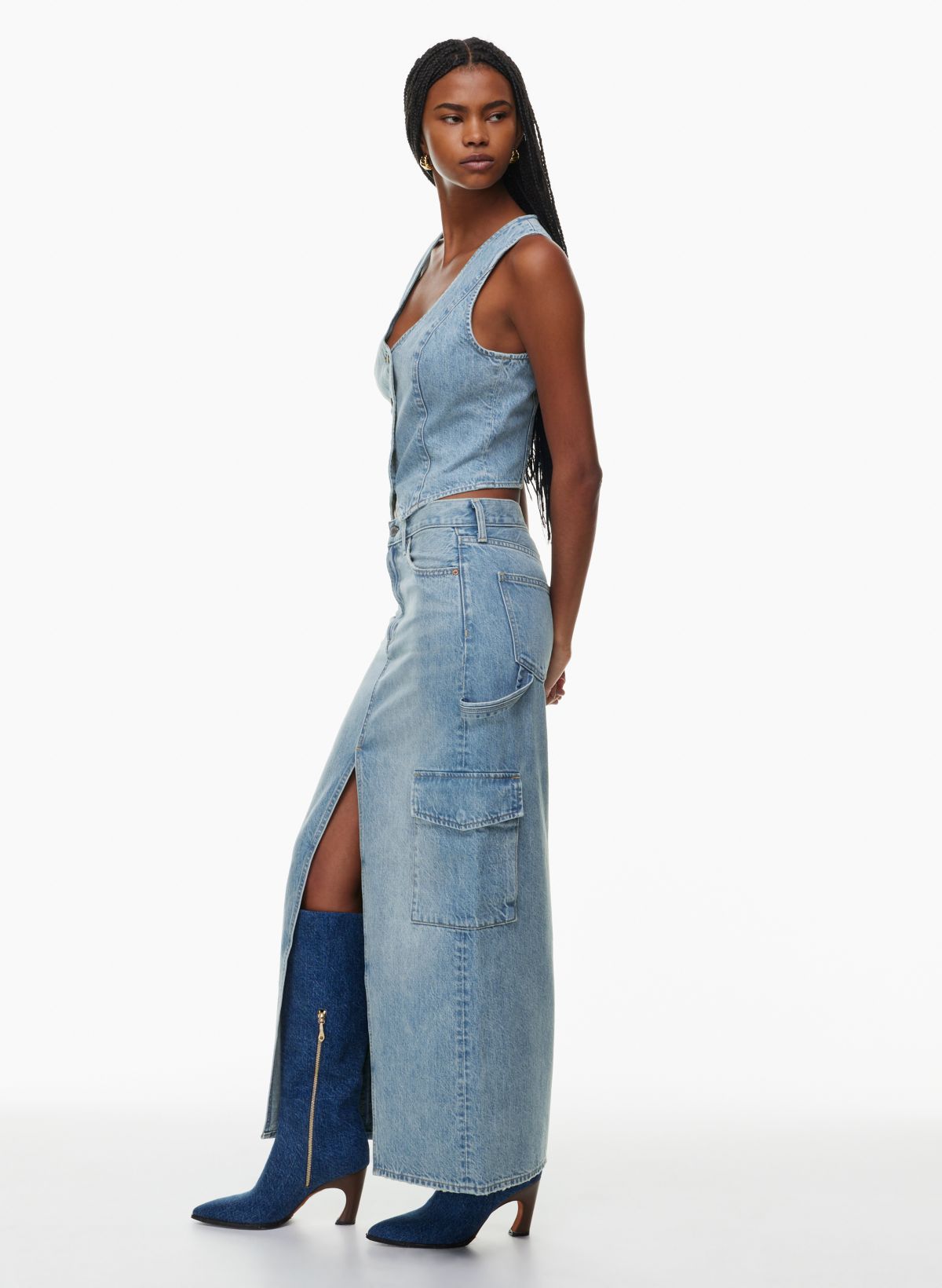 Denim Forum THE '90S MAXI CARGO JEAN SKIRT