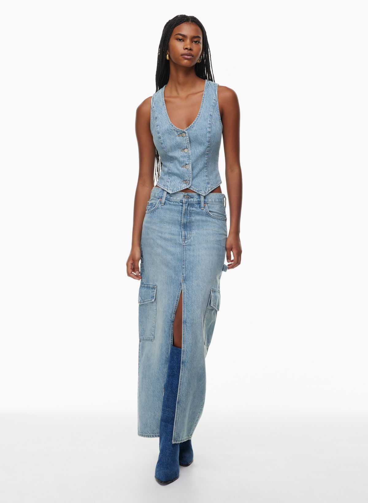 Denim Forum THE '90S HALLE STRETCH DENIM SKIRT