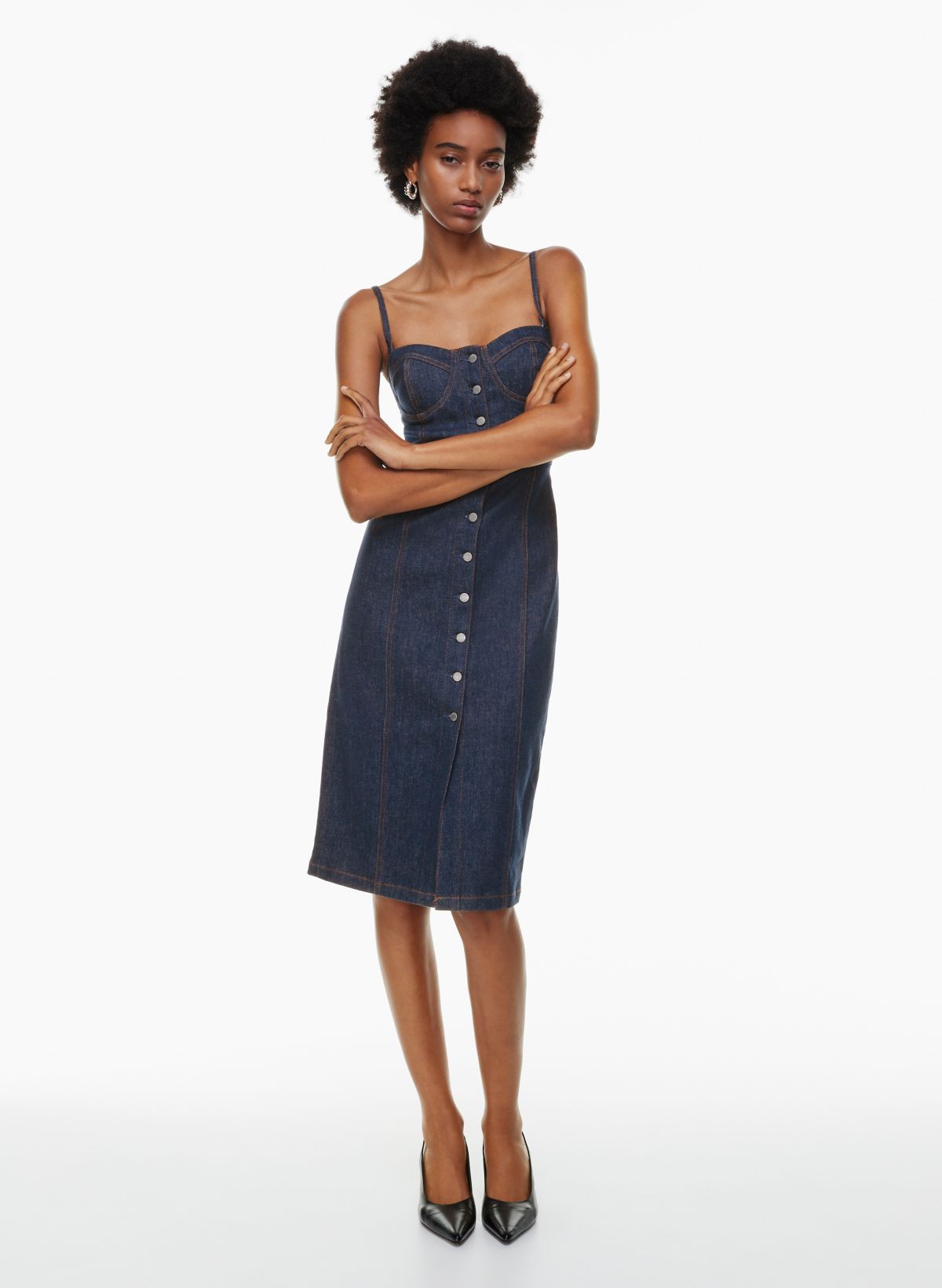 Tall Indigo Vintage Wash Square Neck Maxi Denim Dress