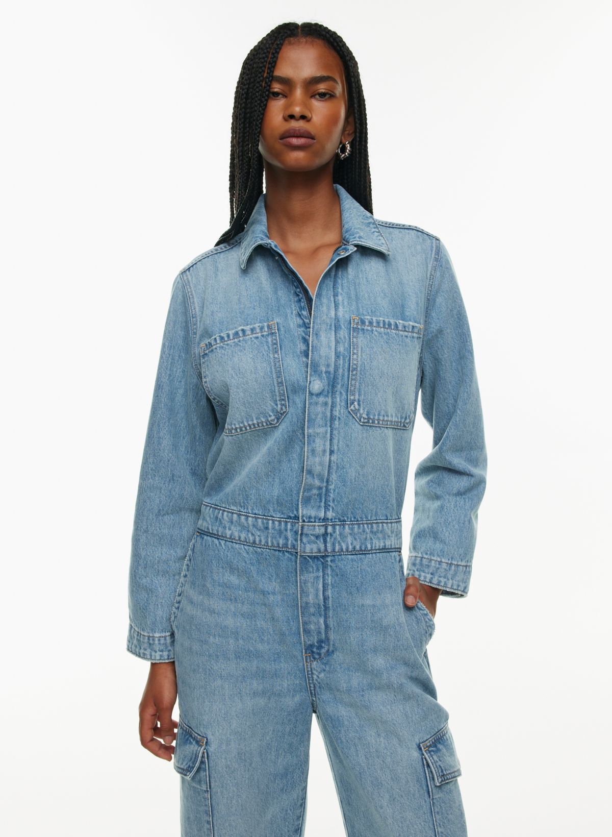 OWN Long Sleeve Denim Jumpsuit