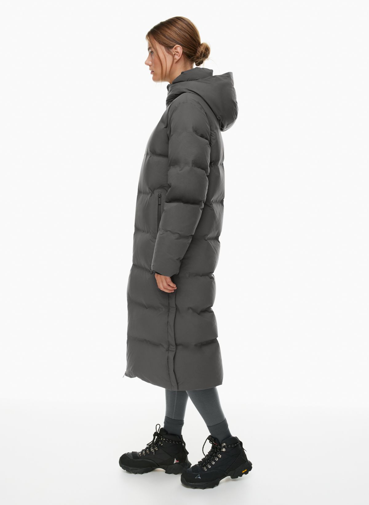 Women's Maxi Hooded Puffer Coat in Rainy Day Grey