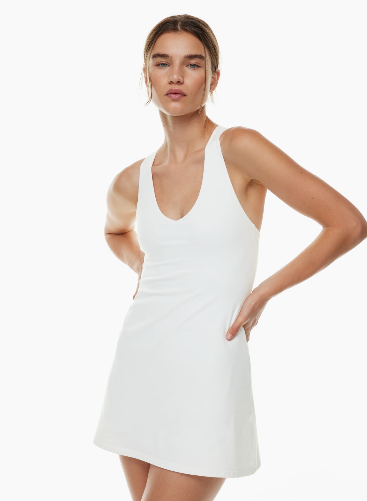 Athleta sizzle dress with built in bra halter top  Mini dress with  sleeves, Sporty dress, Cotton tunic dress