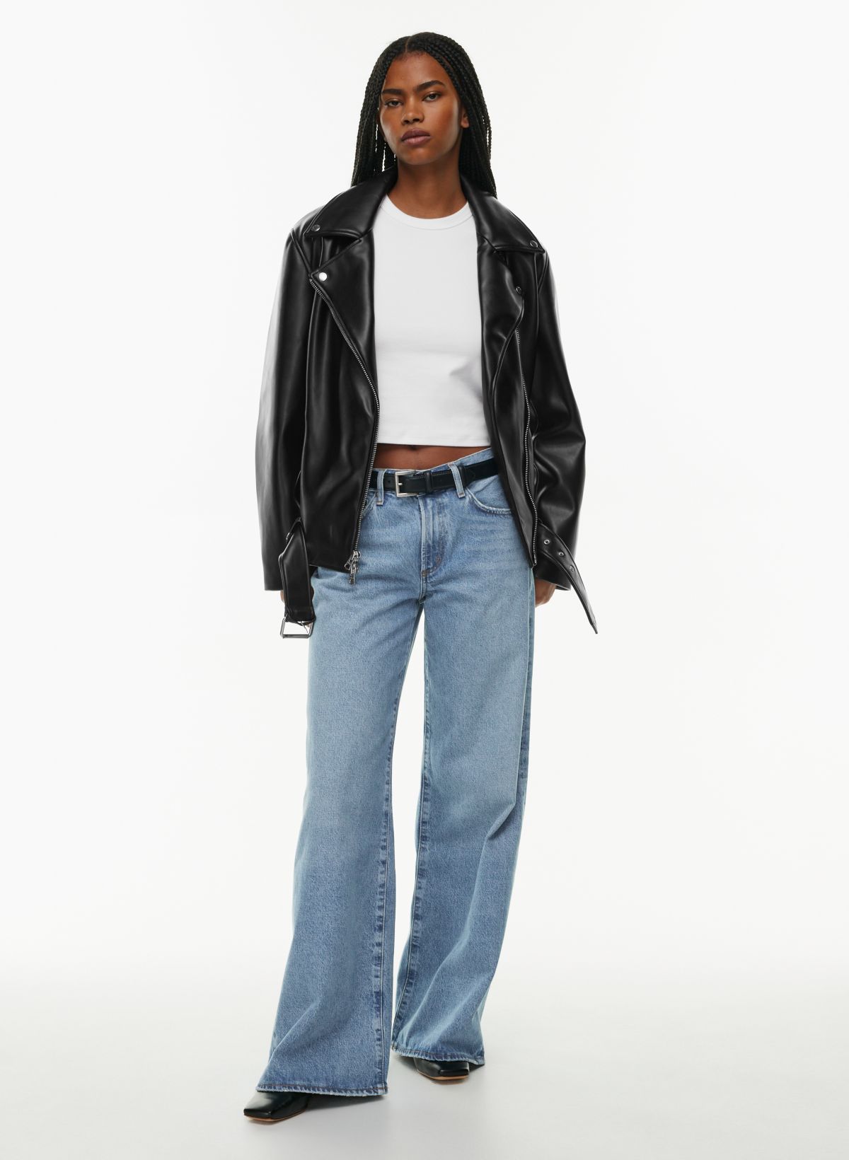 ASOS DESIGN flared jeans in black leather look