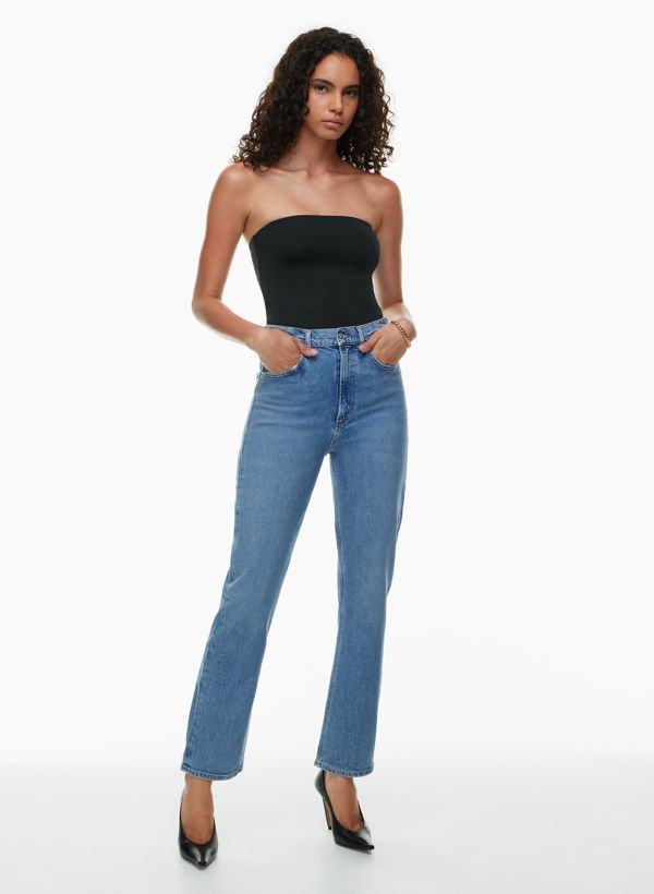 Women's Straight Leg High Rise Jeans - Blue - Community Clothing