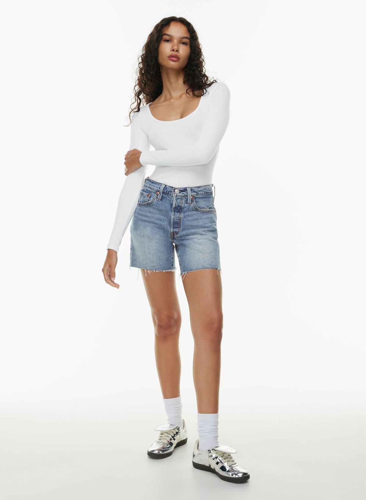 High waisted mid thigh hotsell denim shorts