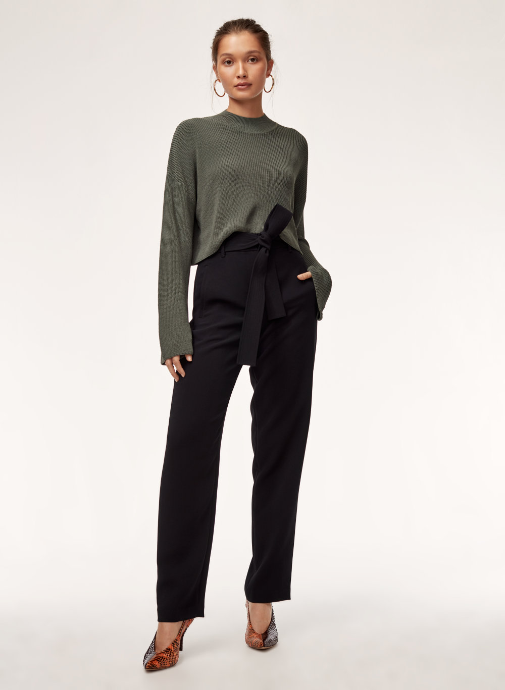 wide leg tie front pants