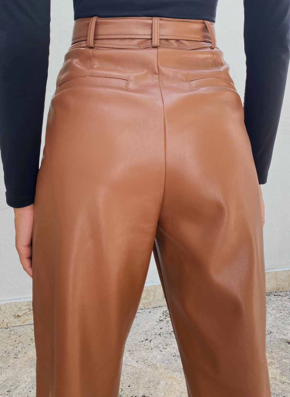 cognac leather pants