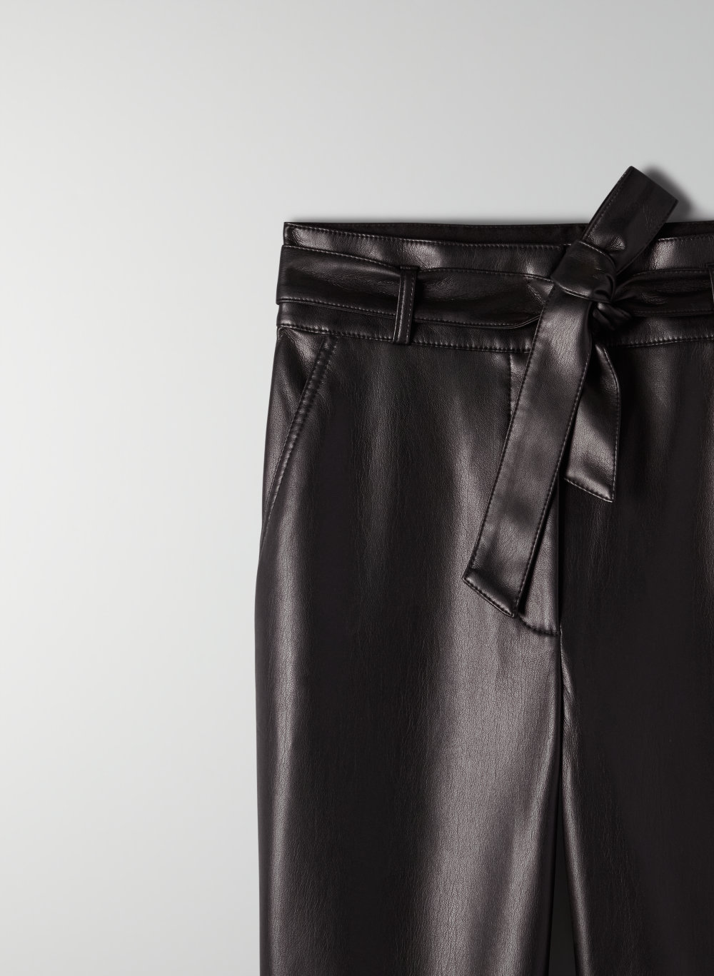 black leather tie up pants