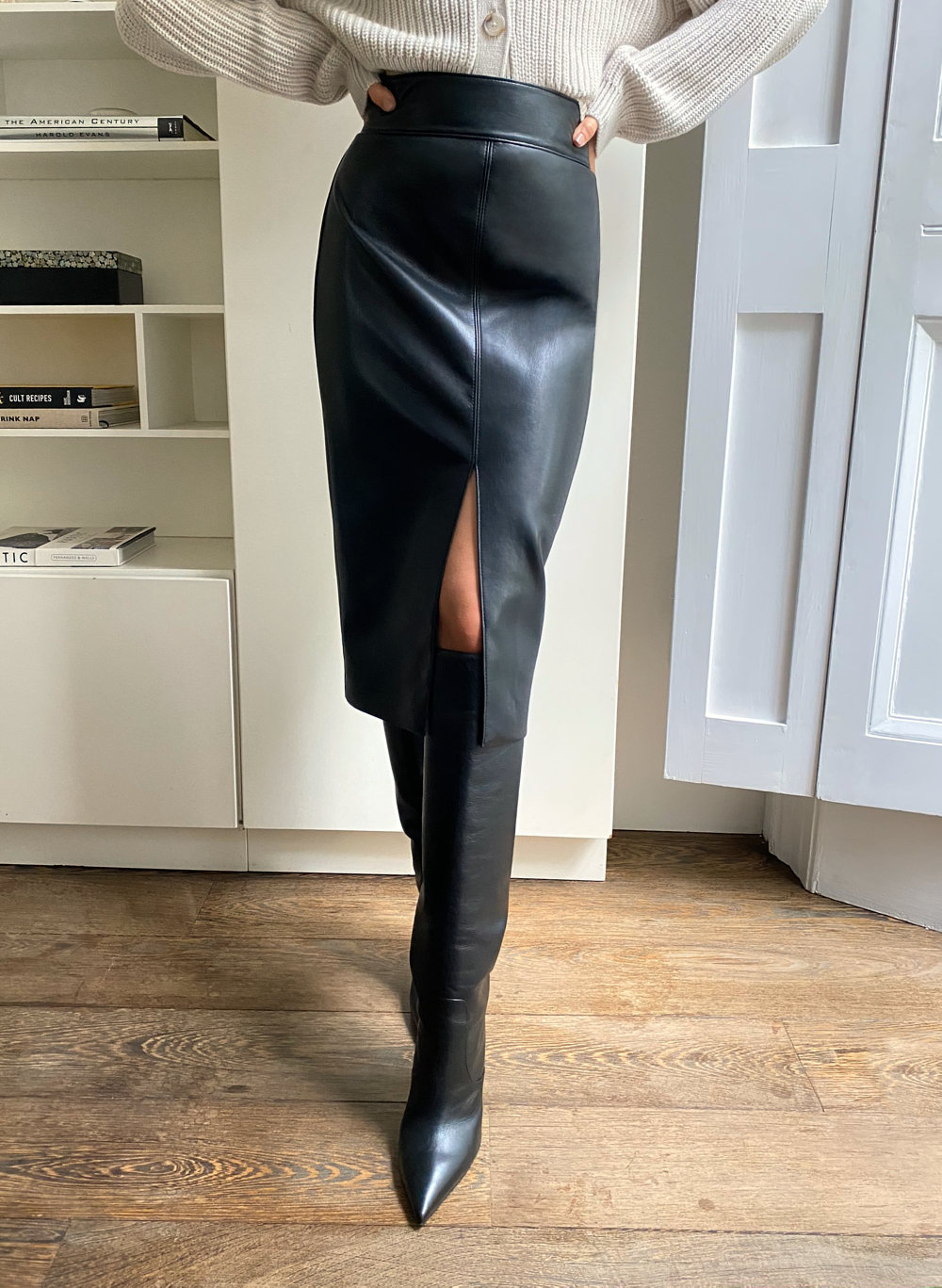 knee high boots and pencil skirt