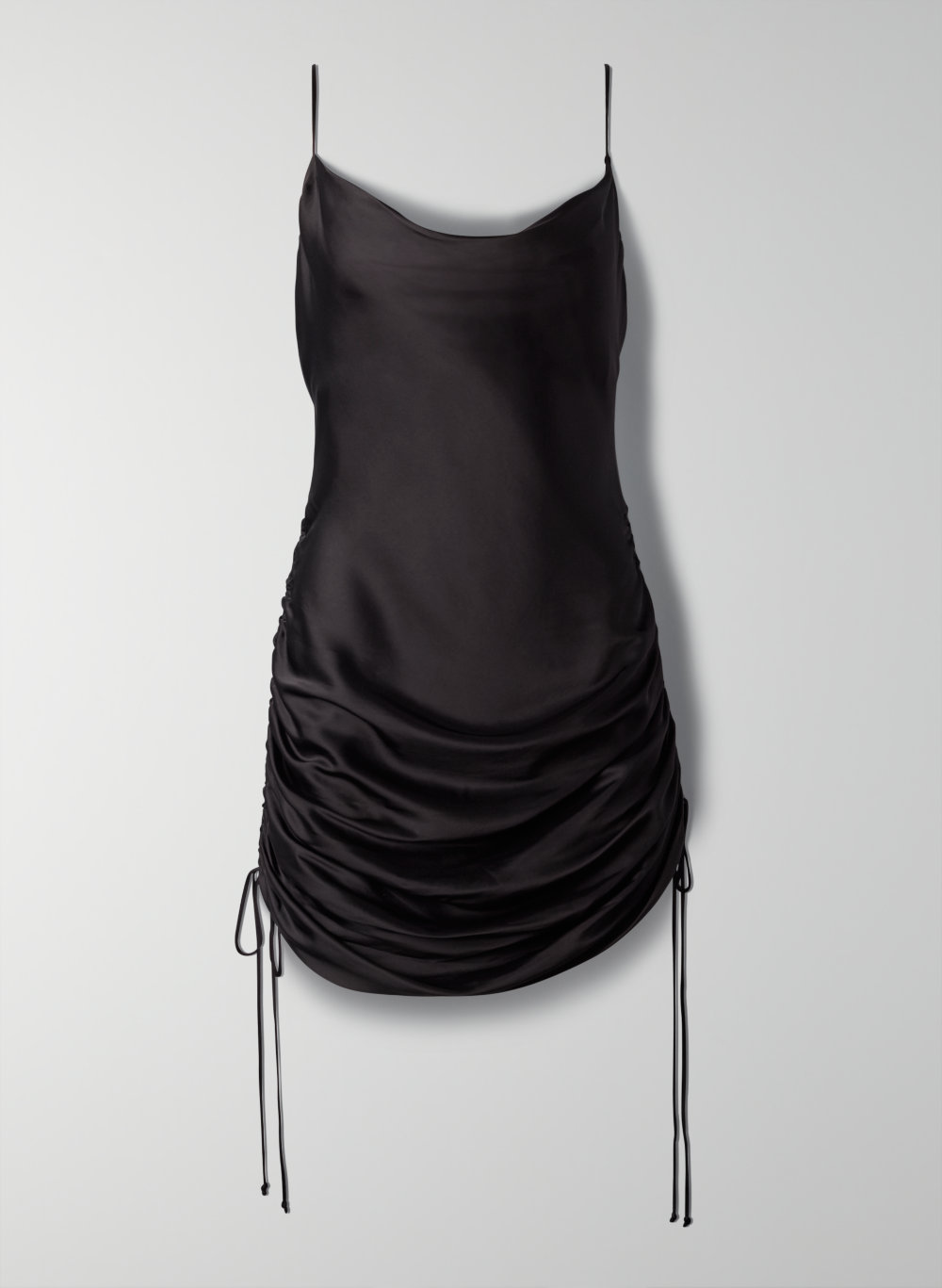 black ruched slip dress